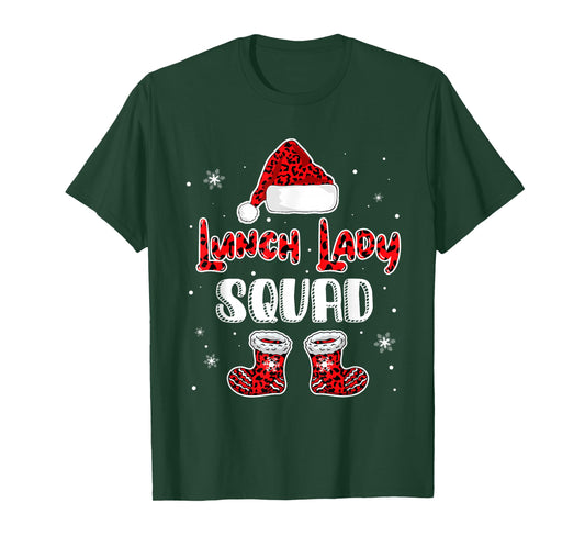 Lunch Lady Squad Leopard Santa's Hat Christmas Lunch Lady T-Shirt