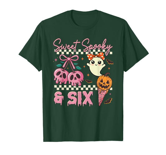 Sweet Spooky and Six Cute Ghost 6th Birthday Halloween T-Shirt