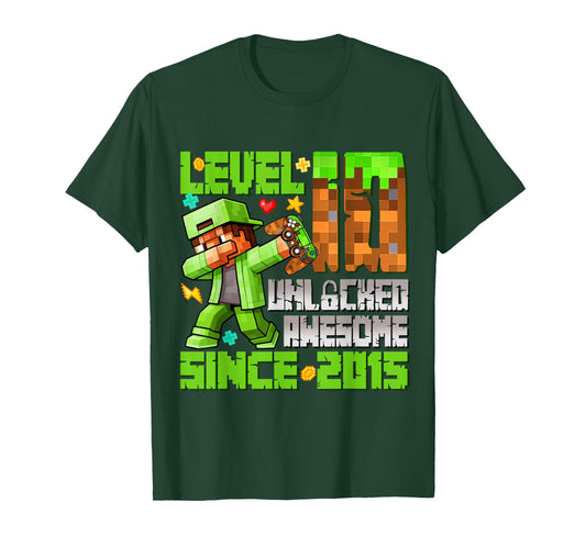 Level 10 Unlocked Awesome Since 2015 10th Birthday Gamer T-Shirt