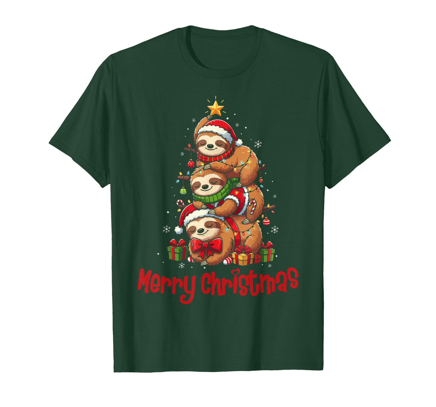 Merry Christmas Cute Sloth Santa Hat Slothmas Animal Lovers T-Shirt