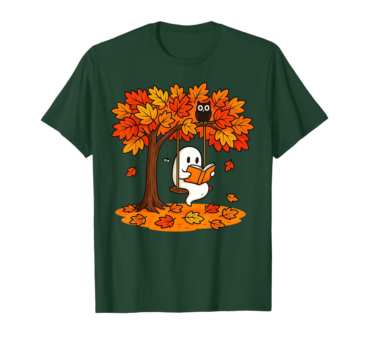 Cute Ghost Reading Book Swinging Autumn & Halloween Readers T-Shirt