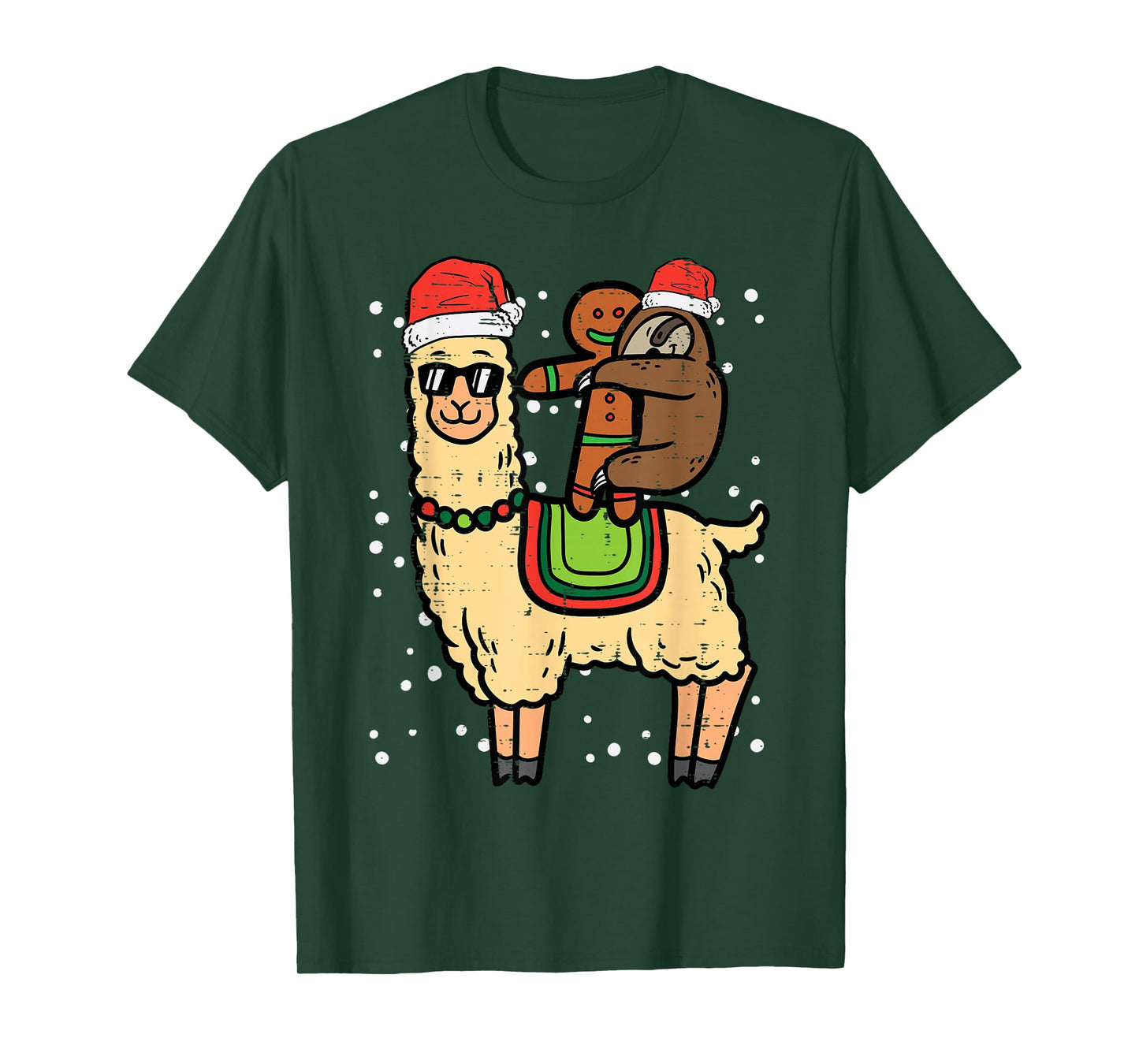 Christmas Sloth Gingerbread Riding Llama Xmas Men Women Kids T-Shirt
