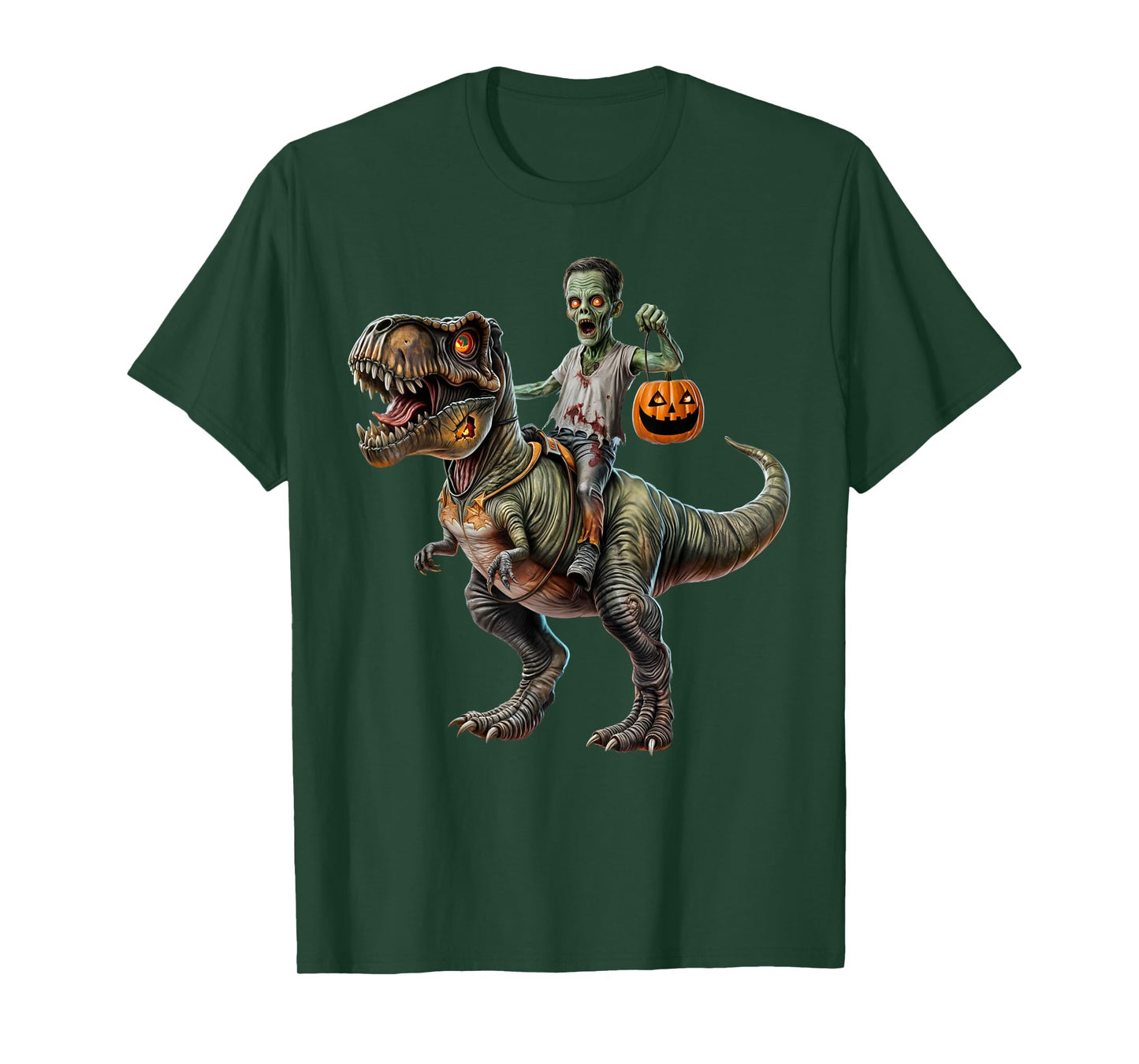 Halloween Zombie Riding T-Rex for Kids Boys T-Shirt
