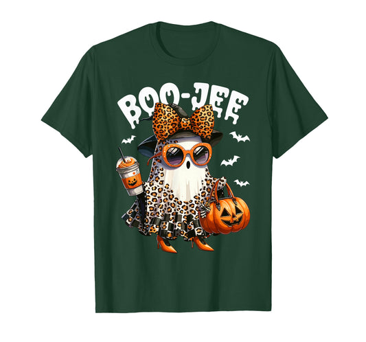 Boo JEE Ghost Boojee Leopard Bow Spooky Vibes Halloween T-Shirt