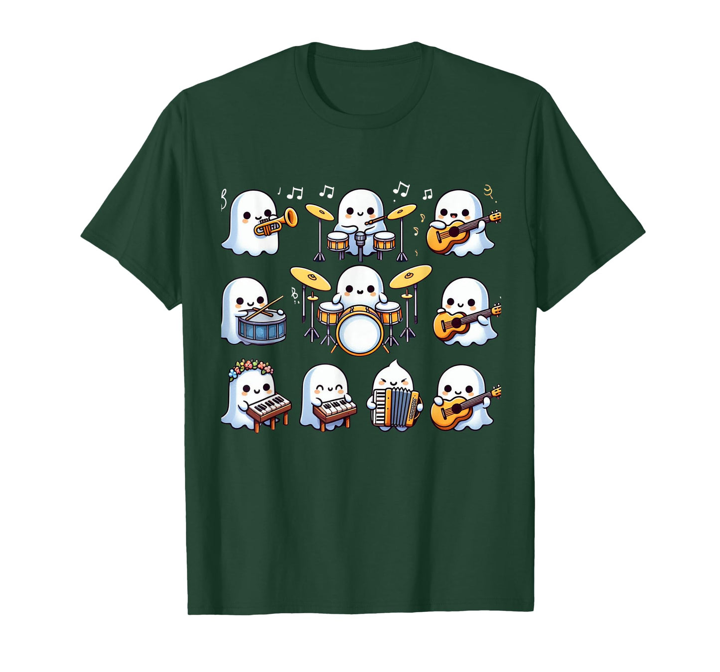 Halloween Music Teacher Ghost Playing Musical Instruments T-Shirt