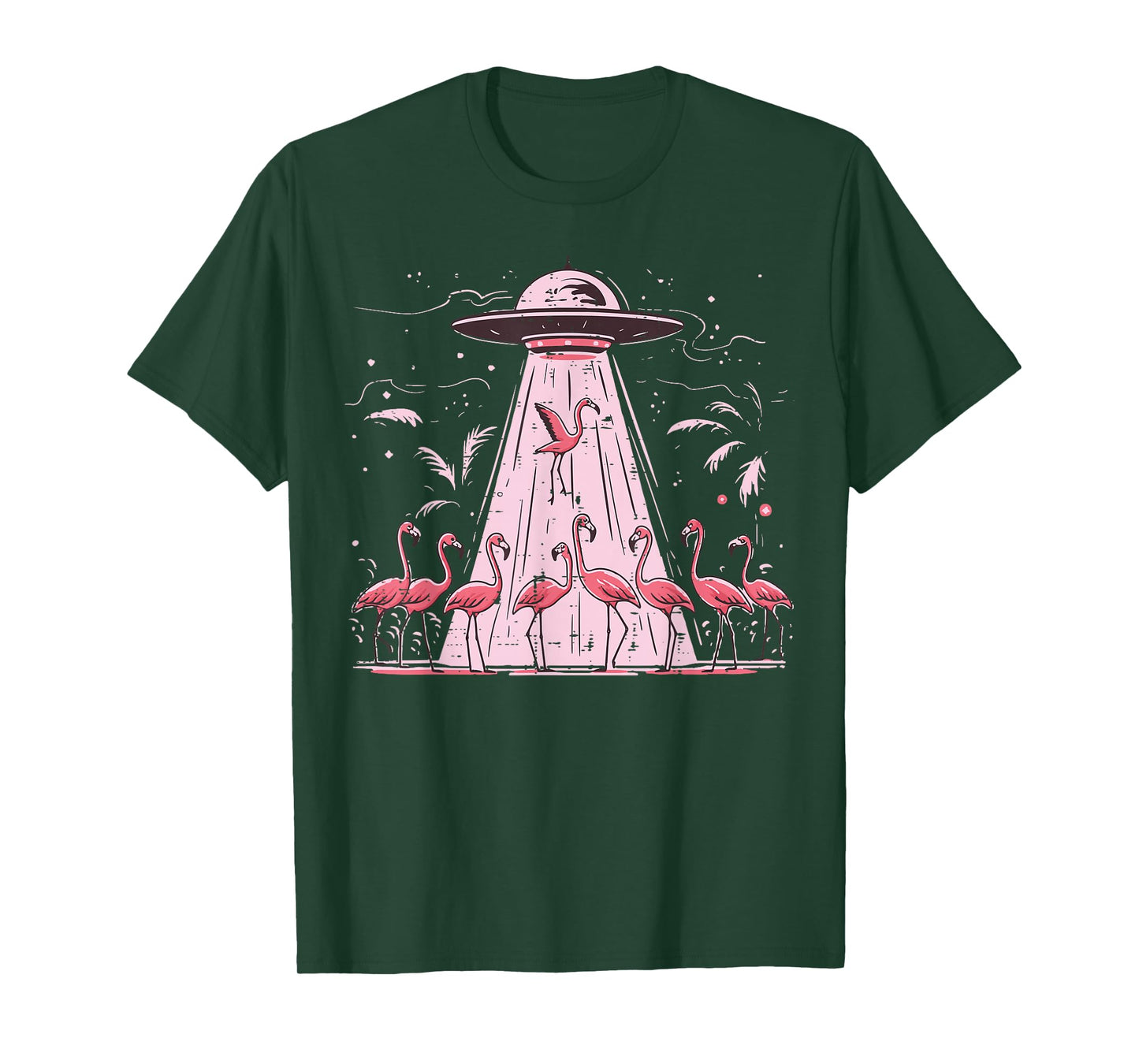 Alien UFO Abducting Flamingos Funny Women Girls Kids Men T-Shirt