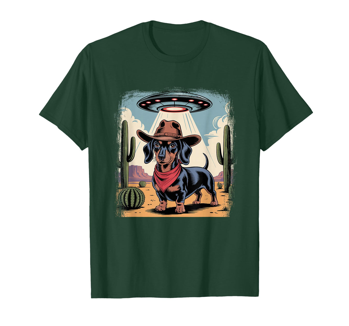 Alien Cowboy Dachshund Funny Wiener Dog UFO T-Shirt