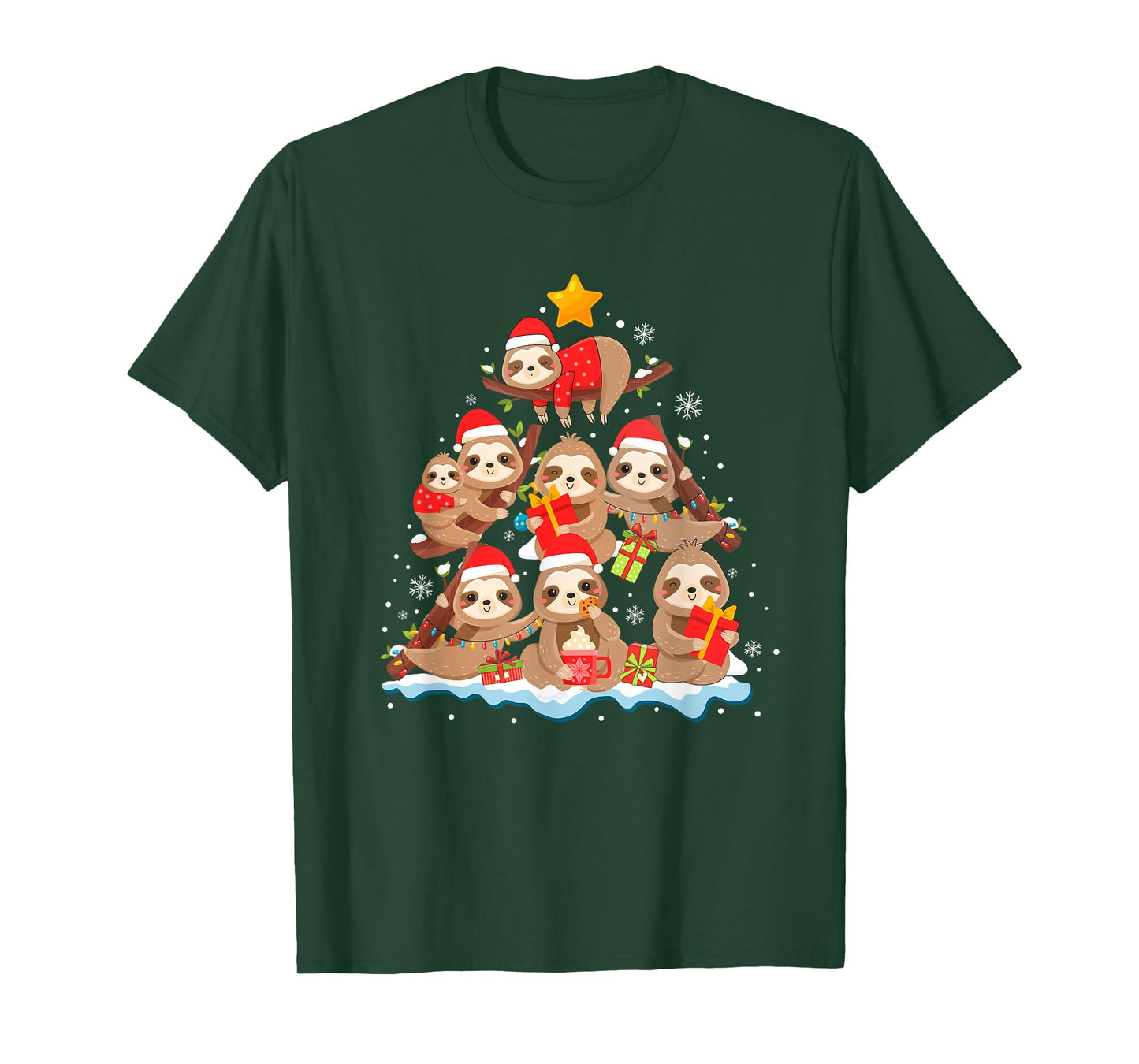 Sloth Christmas Tree Lights Funny Xmas Family Men Women T-Shirt