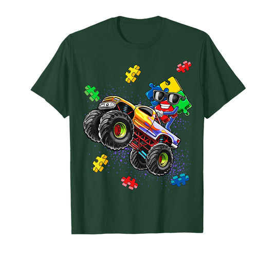 Monster Truck Autism Awareness Puzzle Piece Gift for Boys T-Shirt