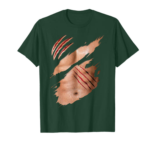 Funny Fake Six Pack Abs Buff Body Claw Scratches Costume T-Shirt