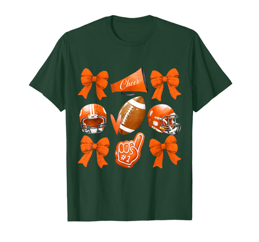 Orange Coquette Football Cheer Game Day Women Boy Men T-Shirt