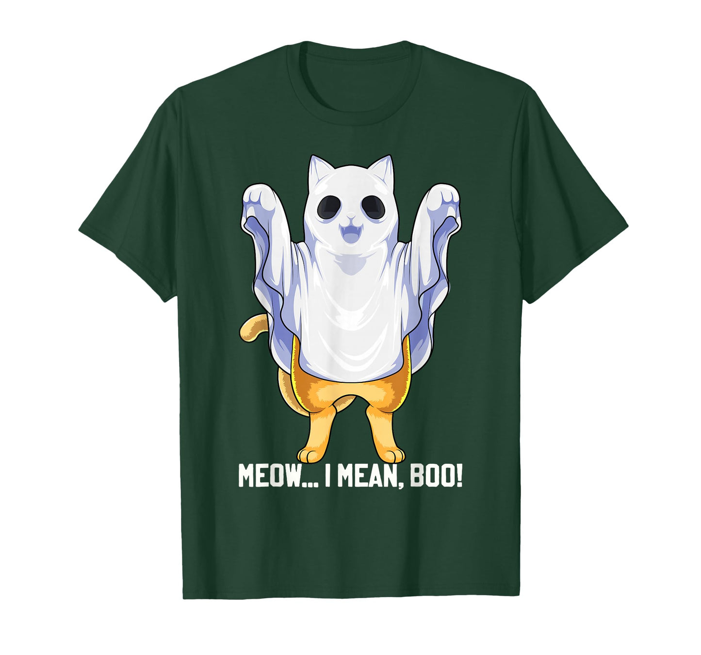Meow I Mean Boo Ghost Cat Funny Halloween Costume Boys Kids T-Shirt