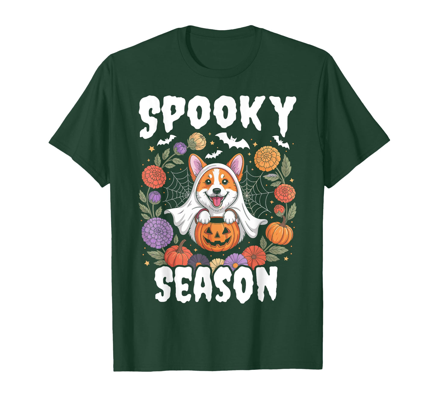 Spooky Season Corgi Dog Ghost Pumpkin Halloween T-Shirt