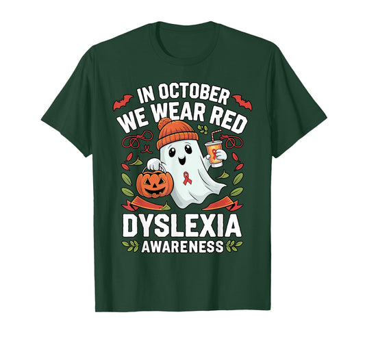 Awareness Ribbon October Wear Red Dyslexia Awareness Ghost T-Shirt