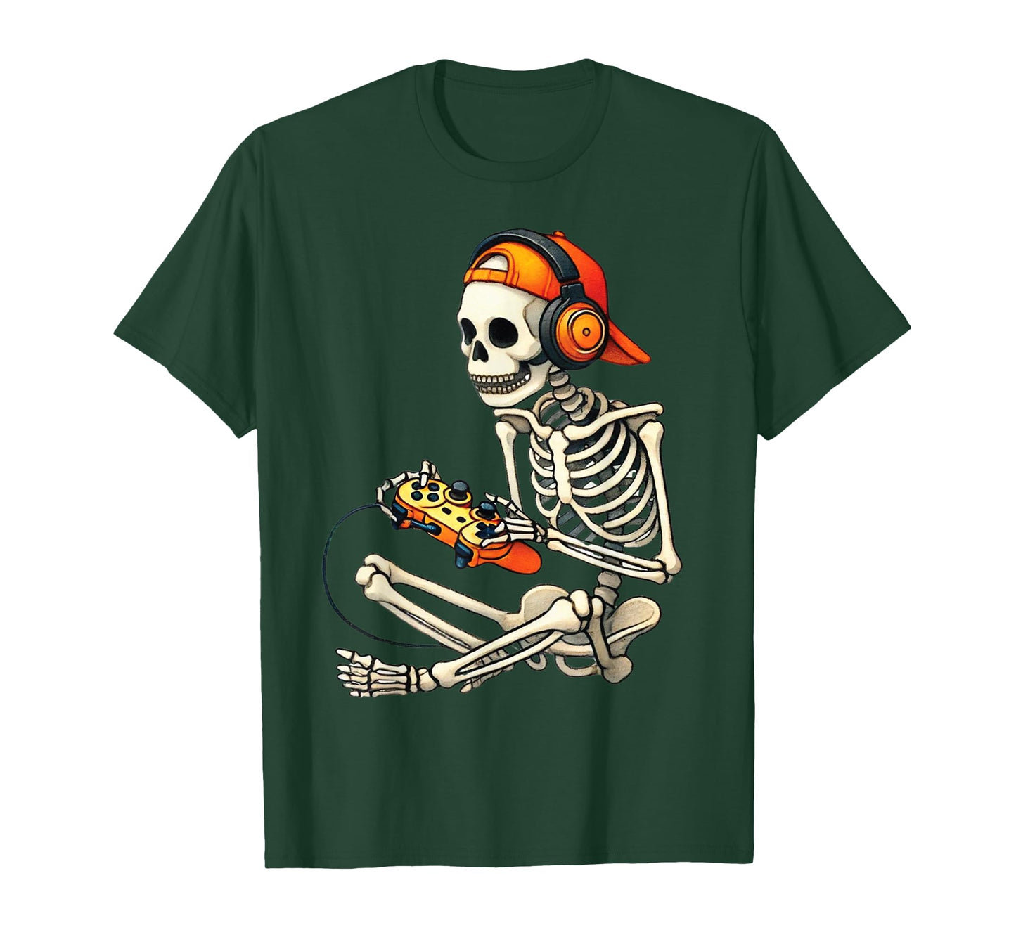 Halloween Skeleton Gamer Video Gaming Boys Men Kids Tees T-Shirt