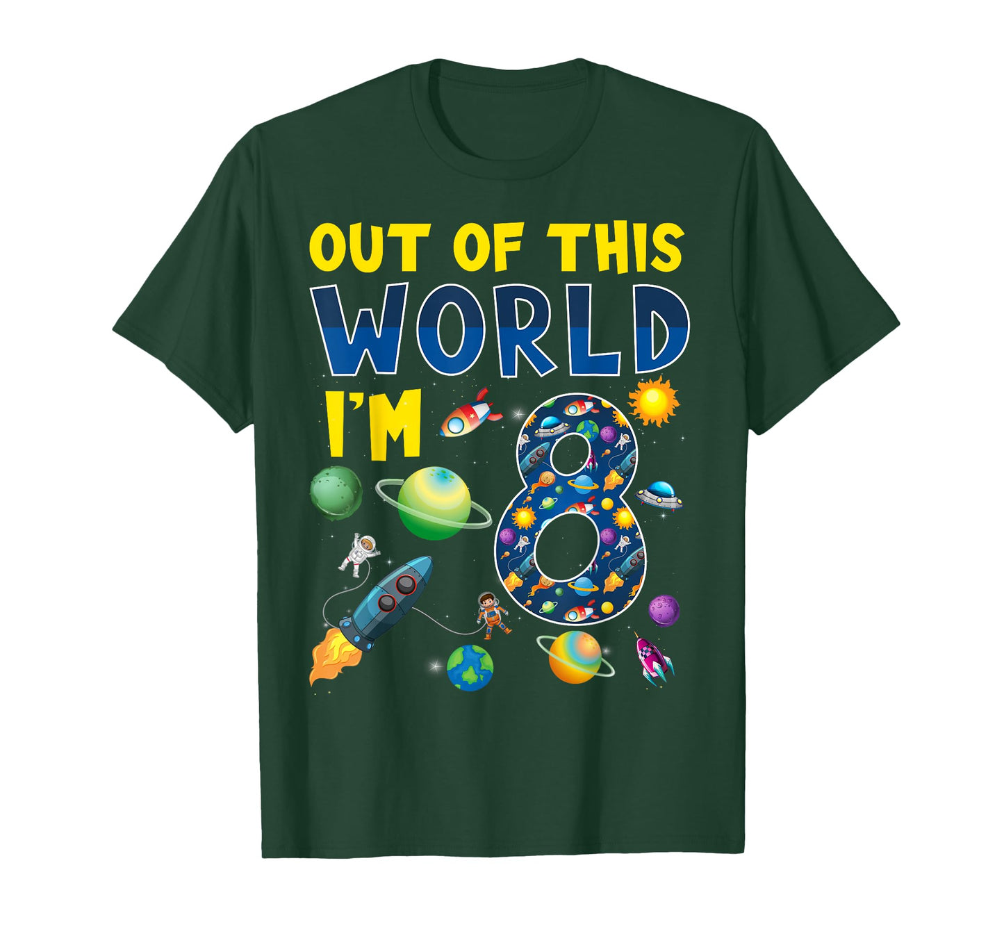 Out Of This World I'm 8 Space Rocket Birthday Party 8th T-Shirt