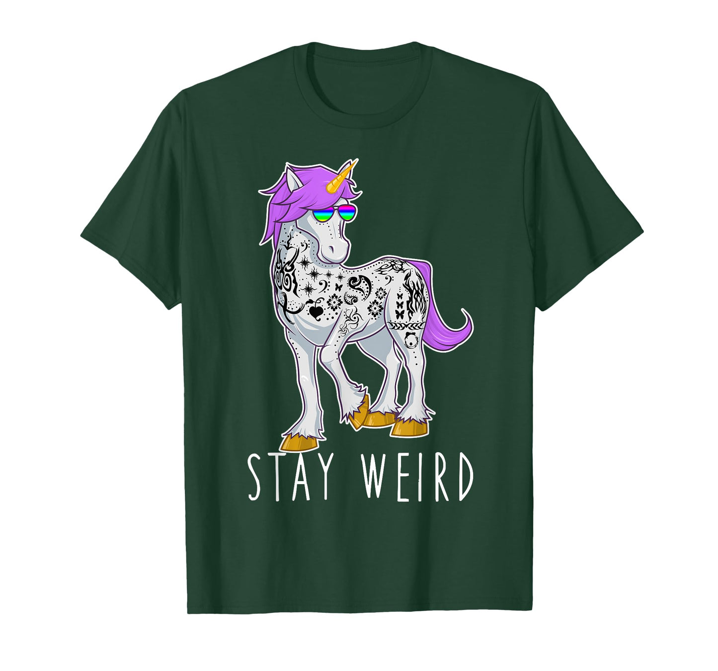 Stay Weird Unicorn with Sunglasses & Tattoos Novelty T Shirt T-Shirt