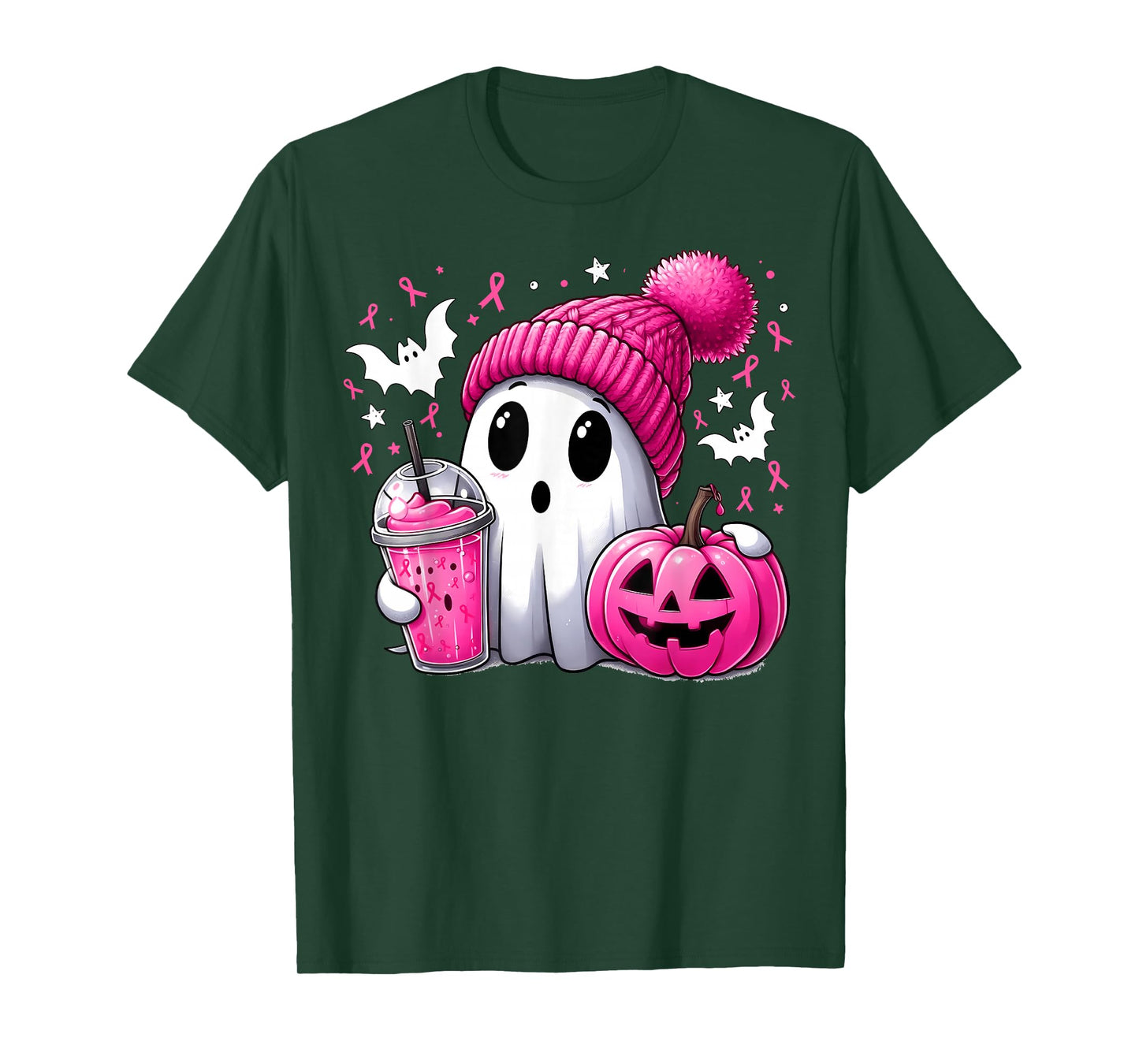 Cute Ghost Pink Ribbon Halloween Breast Cancer Awareness T-Shirt
