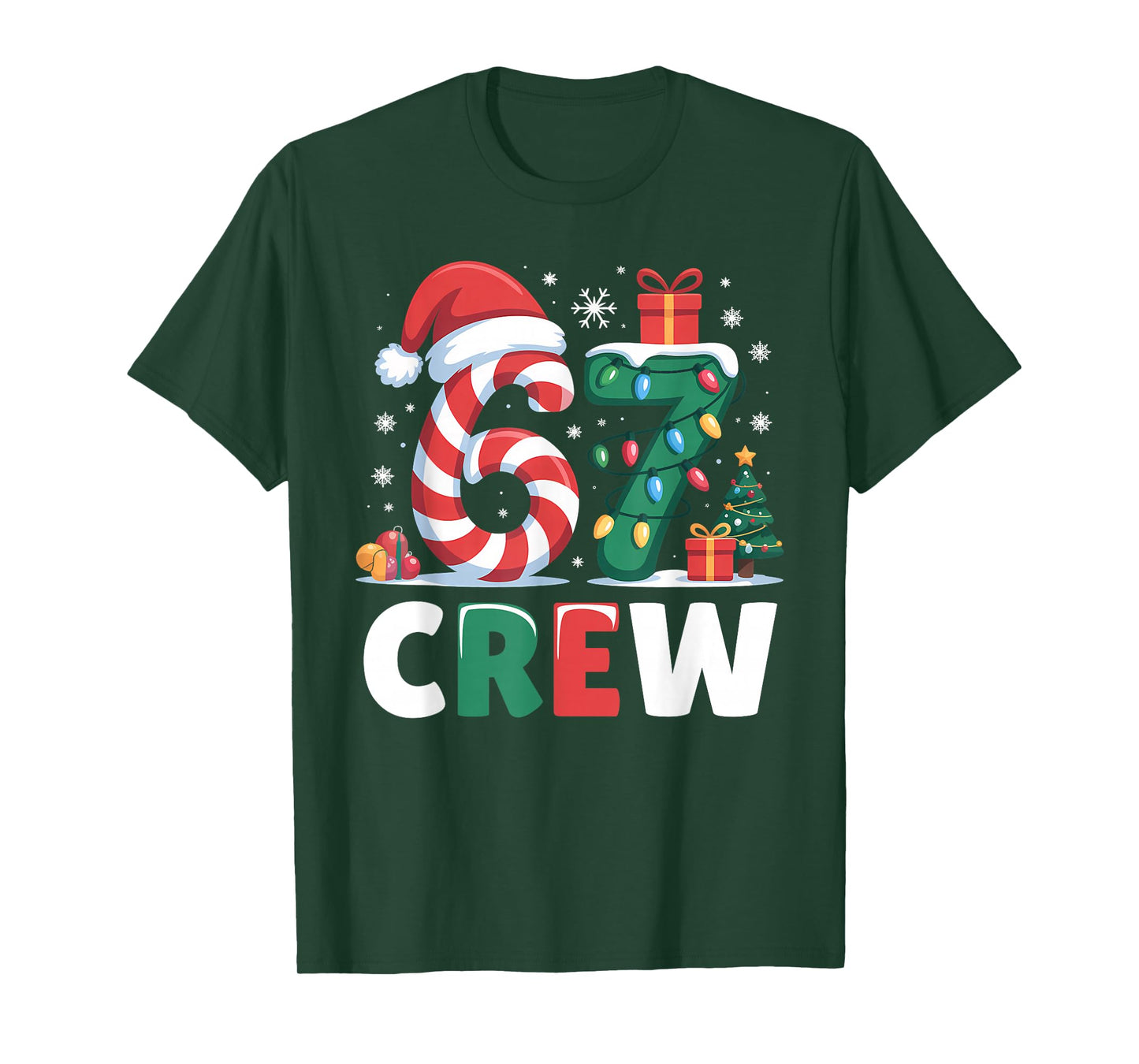 Christmas 67 Crew Brainrot Funny Candy Cane Lights Holiday T-Shirt