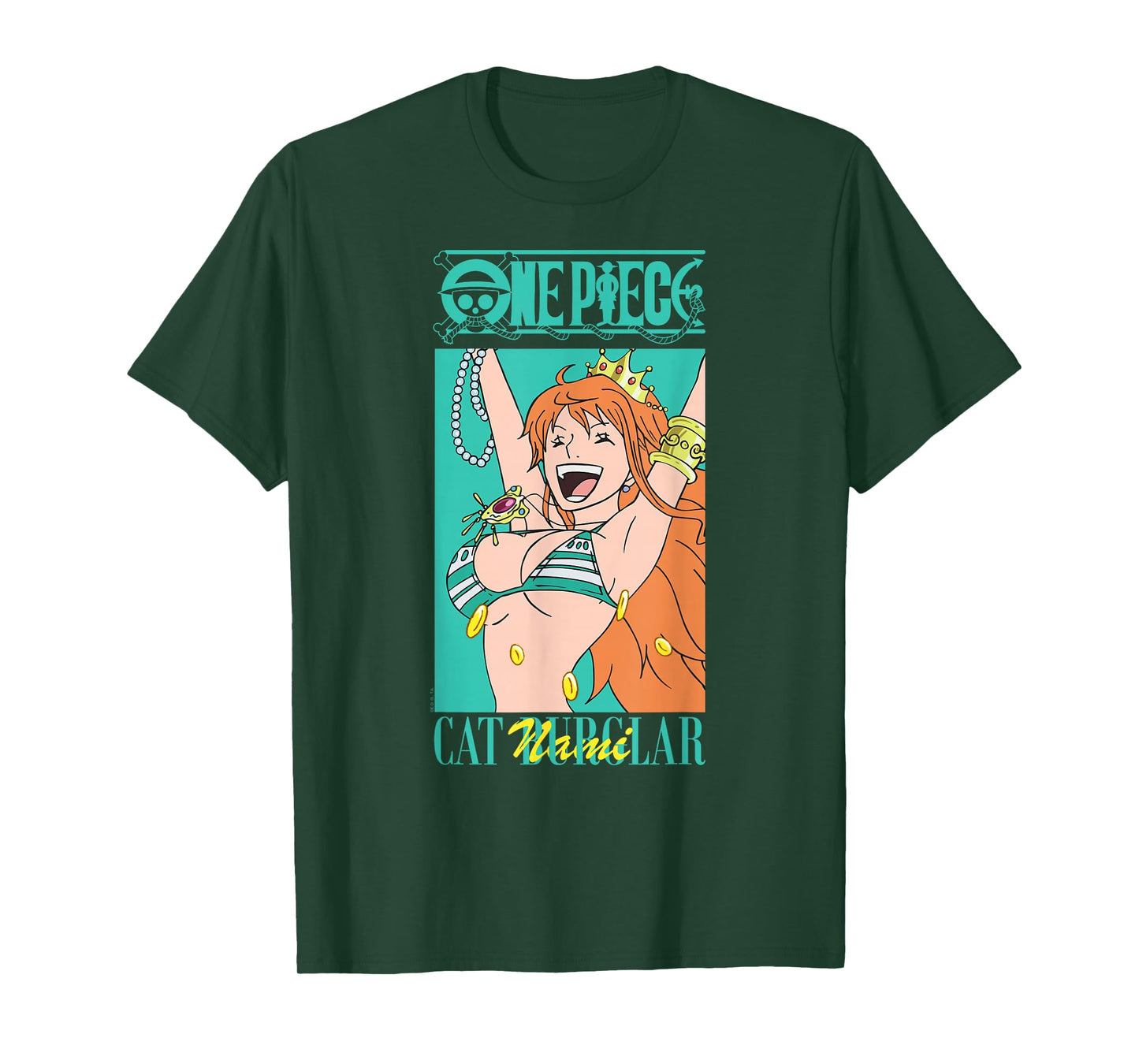 One Piece Anime Cat Burglar Nami Teal Logo T-Shirt