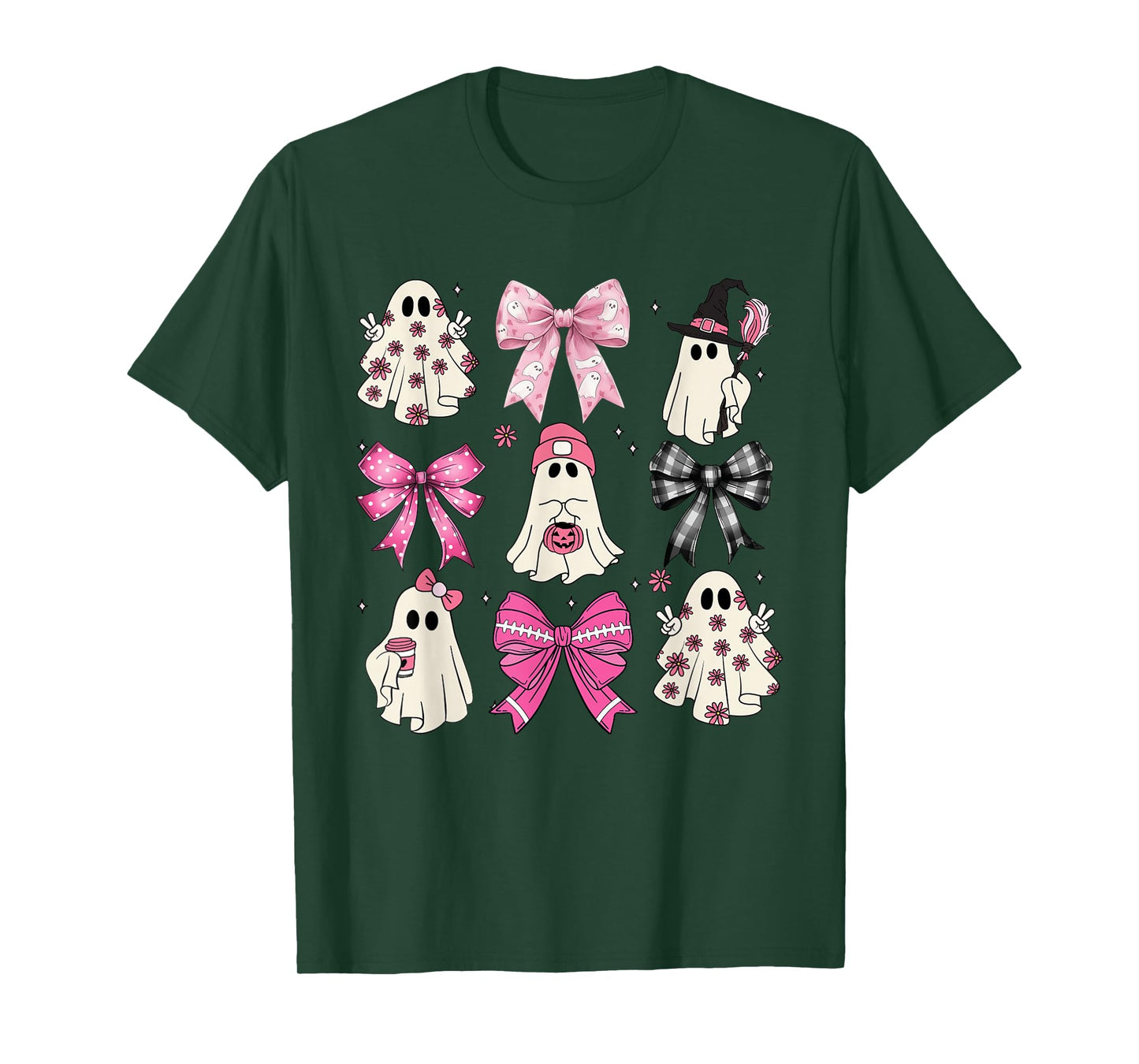 Spooky Vibes Pink Ghost Preppy Halloween Women Girls Kids T-Shirt