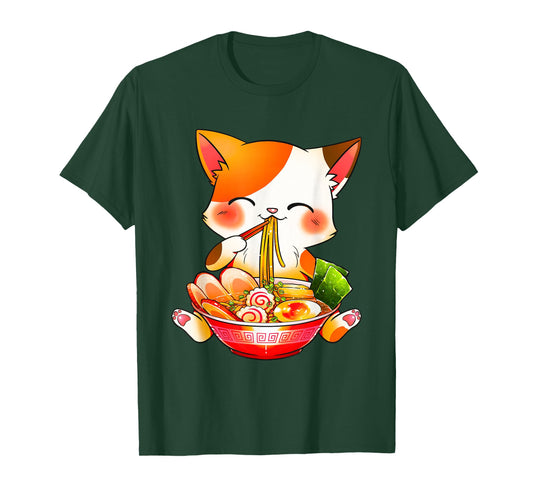 Ramen Cat Neko Anime Kawaii Japanese Merch Gifts Women Girls T-Shirt Small