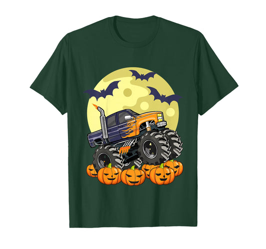 Kids Monster Truck Halloween Jack O Lantern Moon Pumpkin Toddler T-Shirt