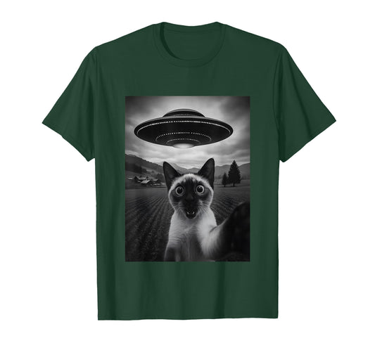 Siamese Cat Selfie Funny Alien Abduction Meme Artwork T-Shirt