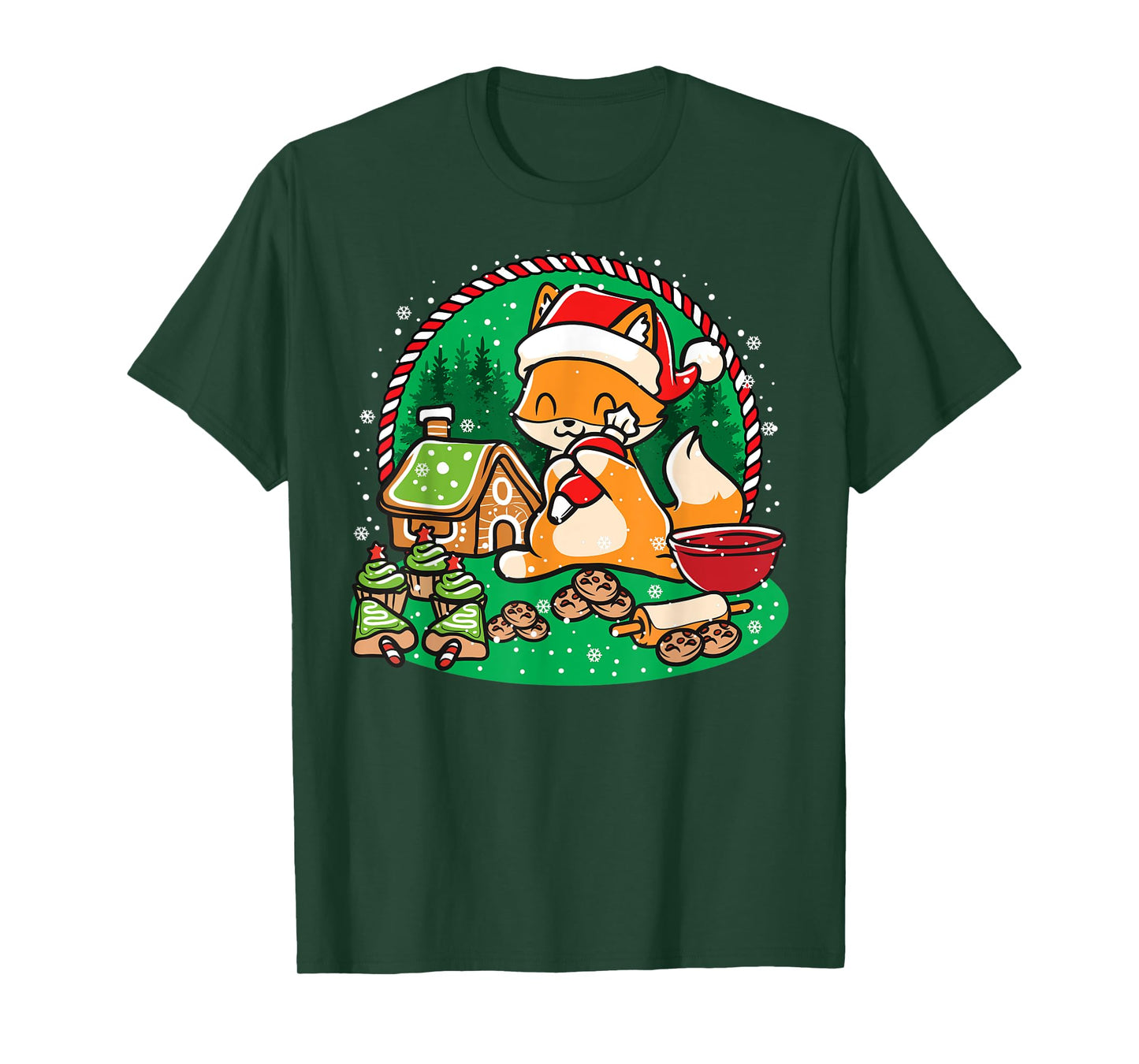 Gingerbread House Xmas Cookie Baking Team Cute Fox Baker T-Shirt