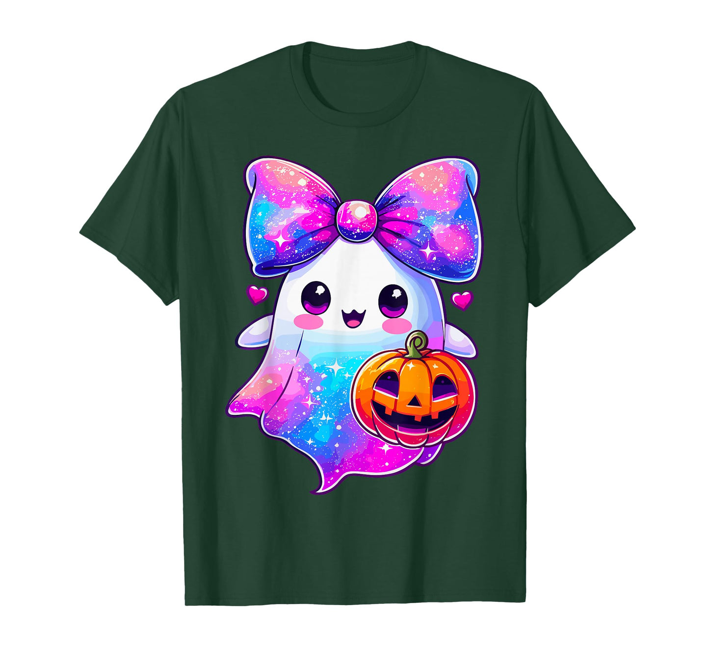Halloween Galaxy Colors Ghost Pumpkin Coquette Bow T-Shirt