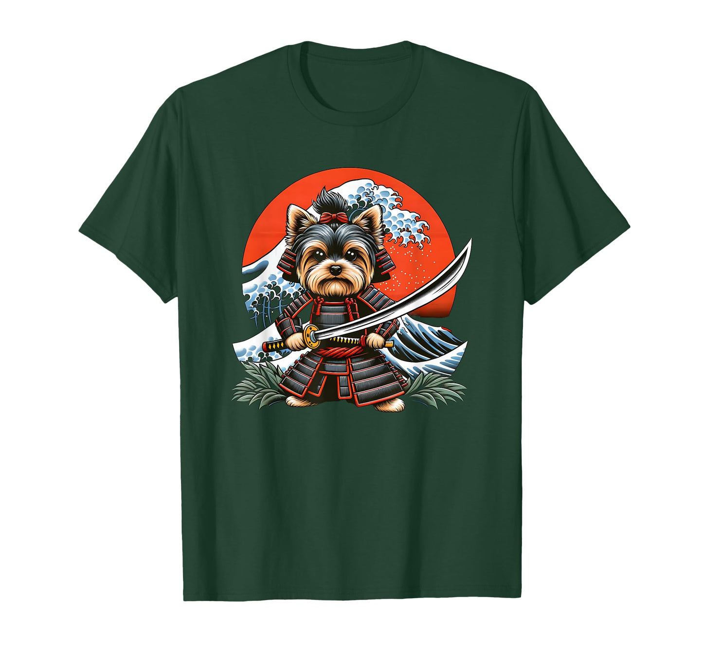 Otaku Yorkie dog Samurai Men Women Girls Kids T-Shirt