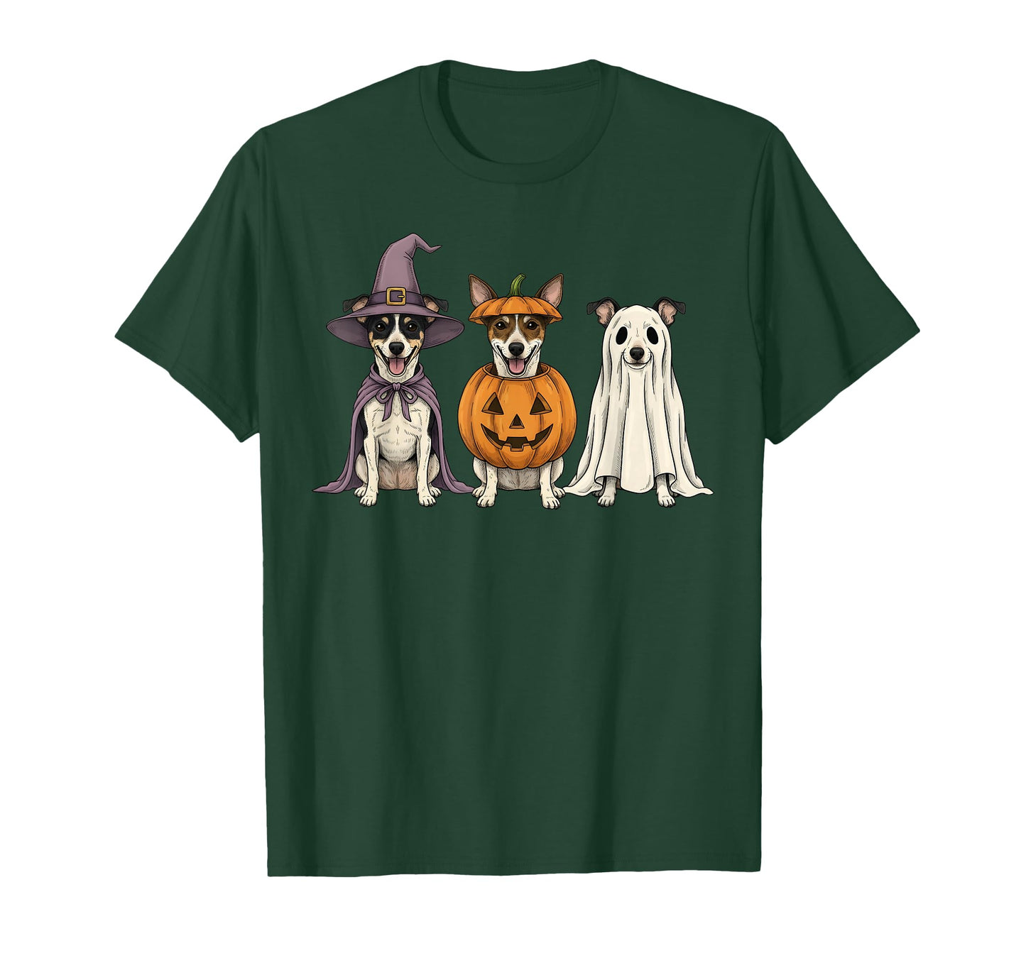 Spooky Ghost Rat Terrier Pumpkin Halloween Dog Lover T-Shirt