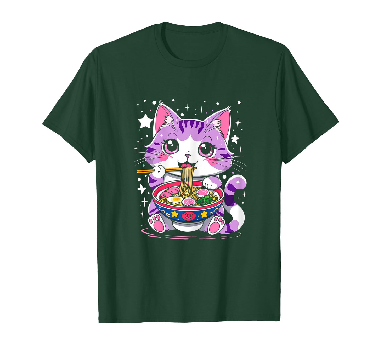 Kawaii Cat Eating Ramen Cat Japanese Funny Cat Anime Noodles T-Shirt