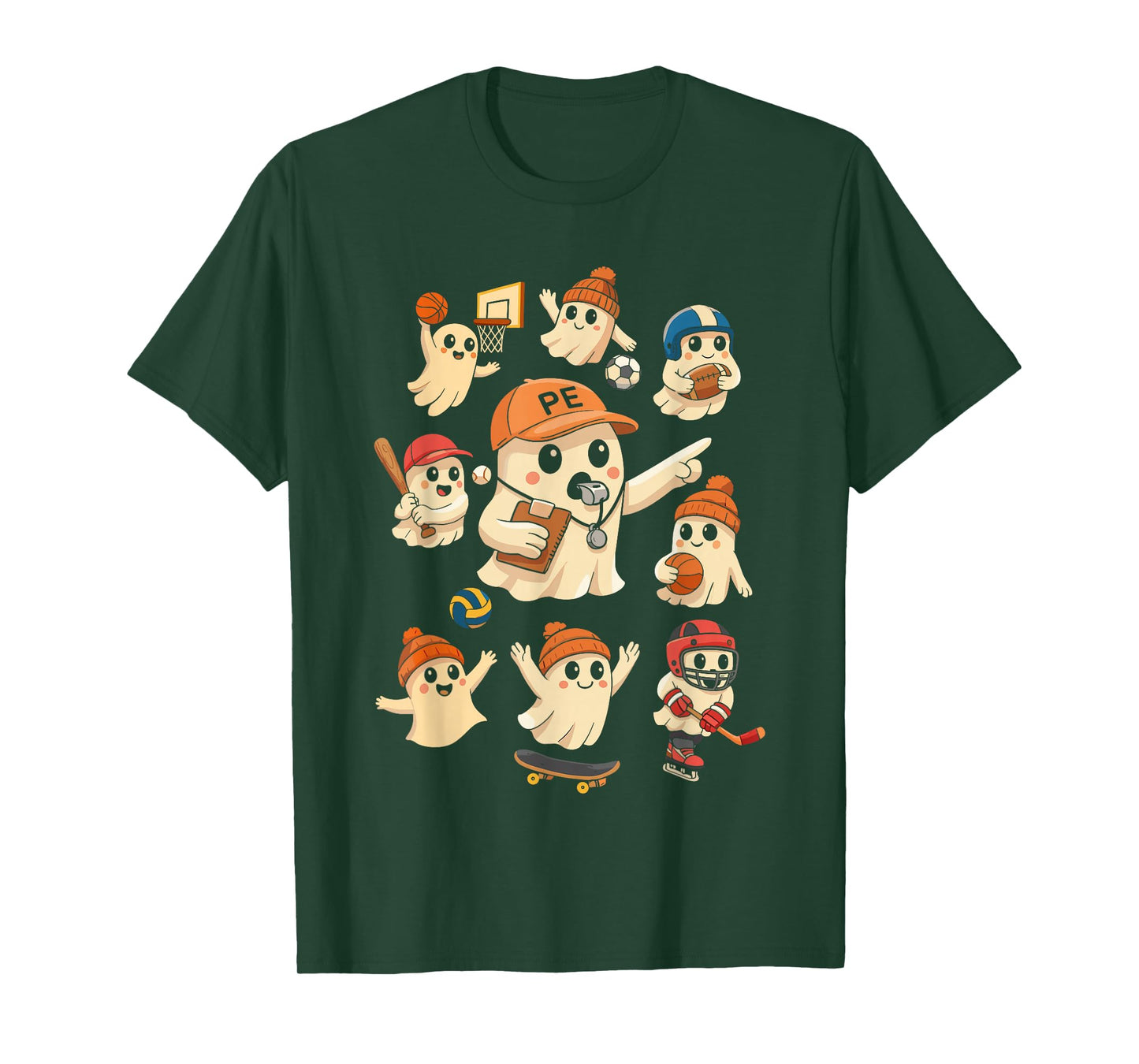 Halloween PE Teacher Ghost Playing Sports Physical Education T-Shirt