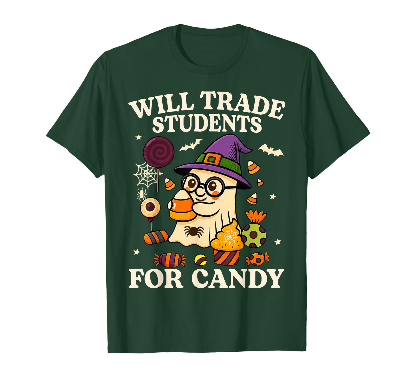 Will Trade Students For Candy Teacher Ghost Halloween Funny T-Shirt