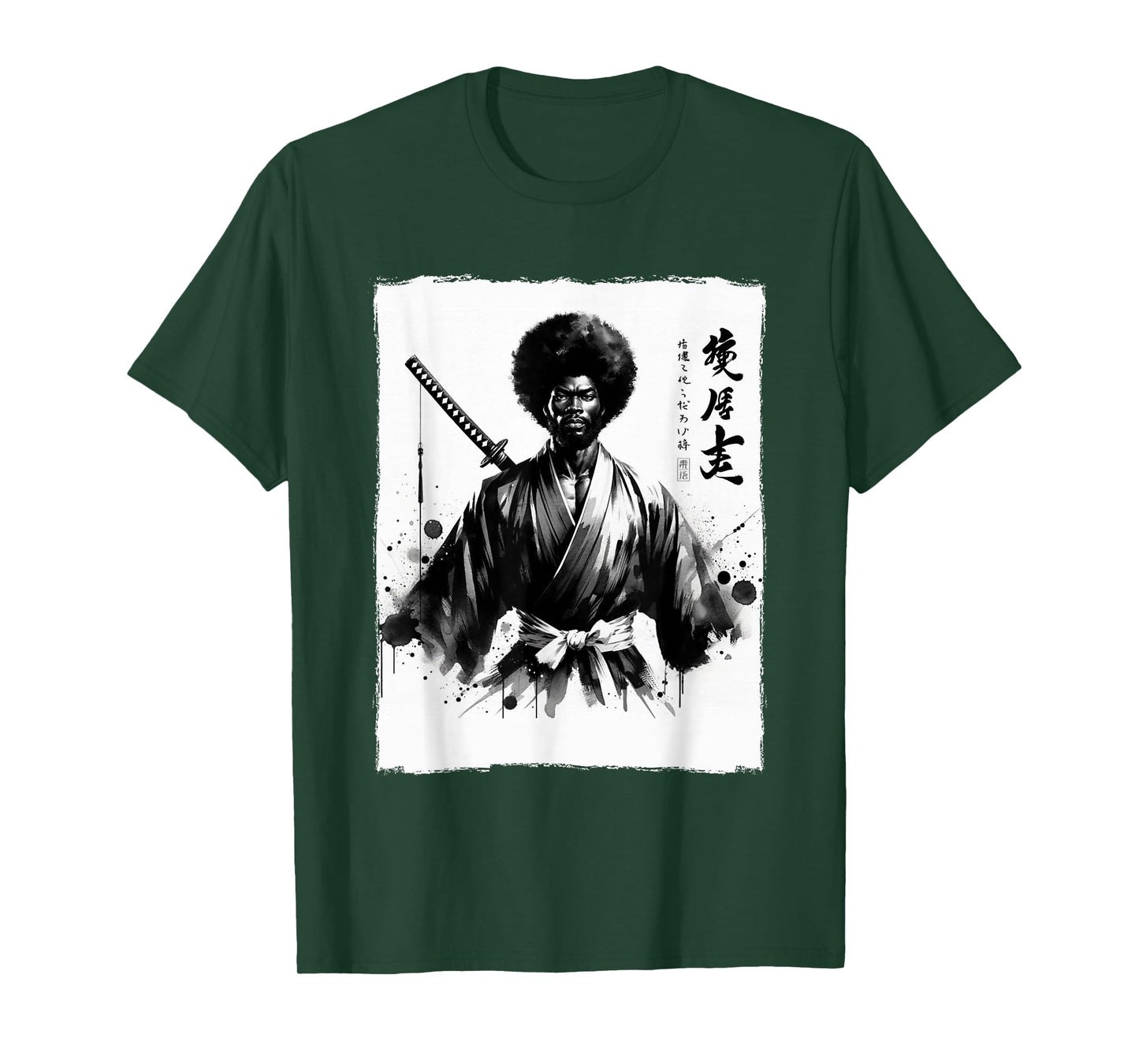 Vintage Afro African Samurai Ukiyo-e Japanese Art Graphic T-Shirt