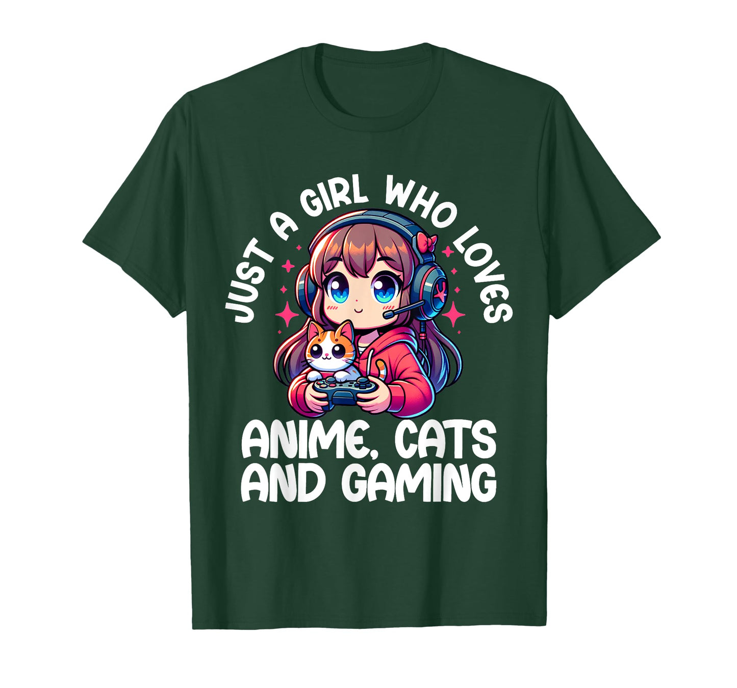 Just A Girl Who Loves Anime Cats And Gaming. Anime Cats T-Shirt