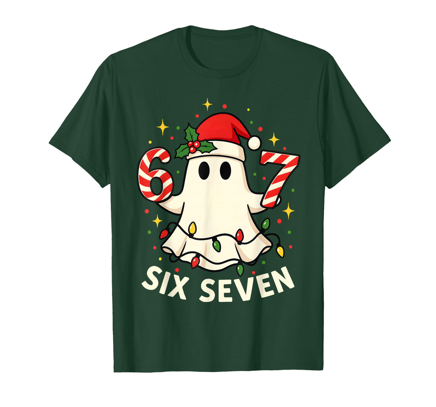 Cute Boo Ghost Lights Candy Cane Christmas 67 Meme T-Shirt