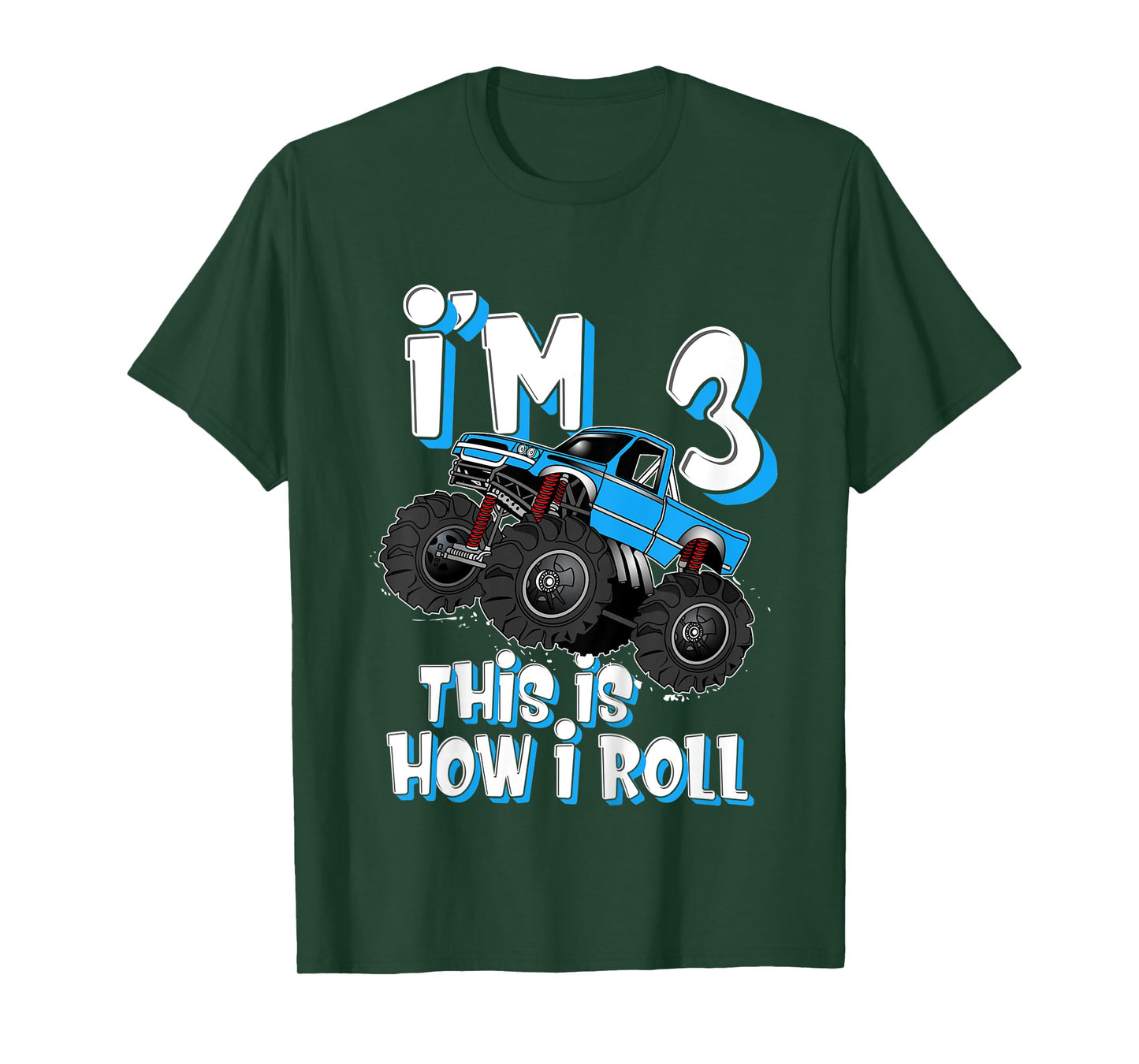 Kids Monster Truck I'm 3 This is How I Roll 3rd Birthday Party T-Shirt