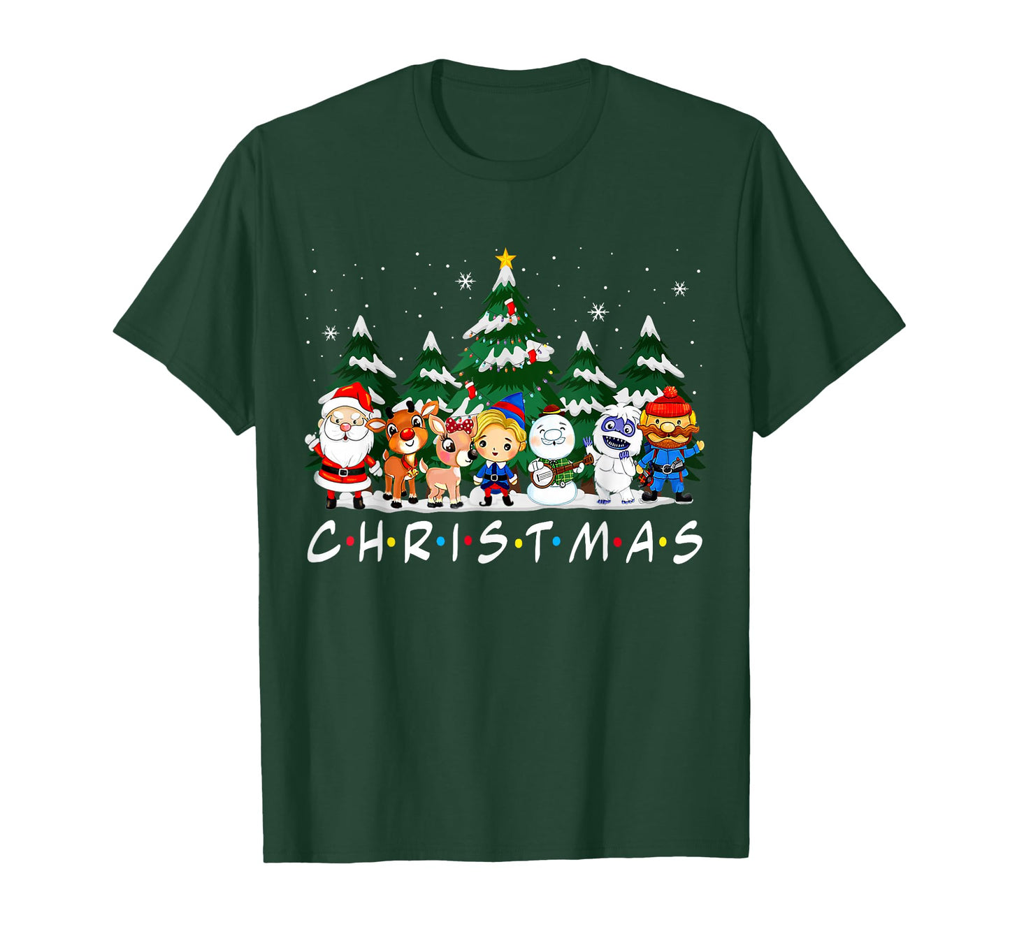 Friends Christmas Santa Rudolph Snowman Family Pajama Xmas T-Shirt