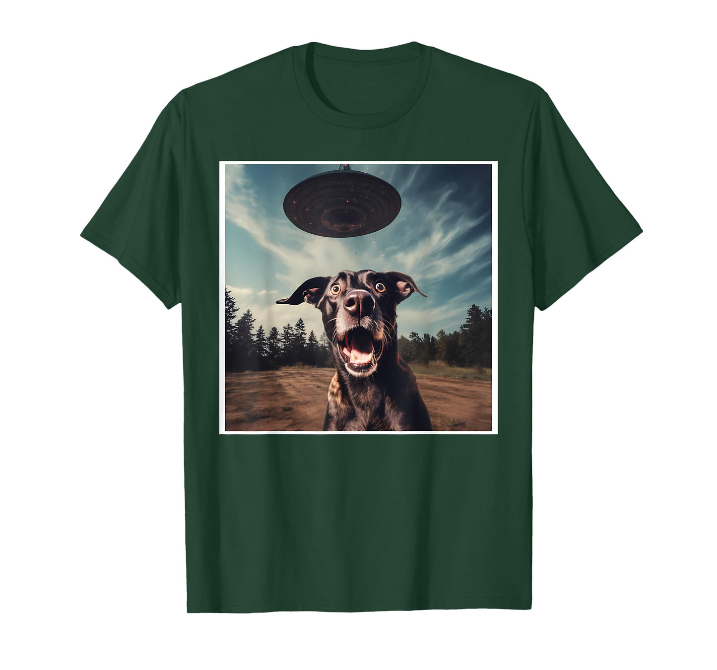 Dog Selfie with UFOs Alien Extraterrestrial UFO Believer Men Women T-Shirt