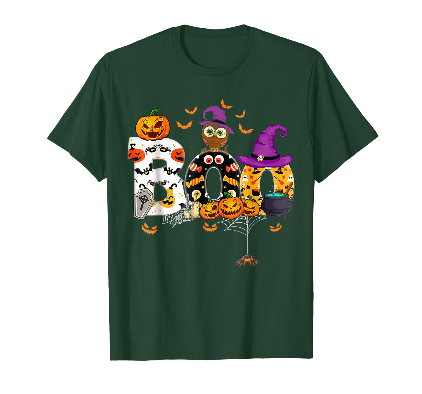 Boo Creepy Owl Pumpkin Ghost Halloween Men Women Kids T-Shirt