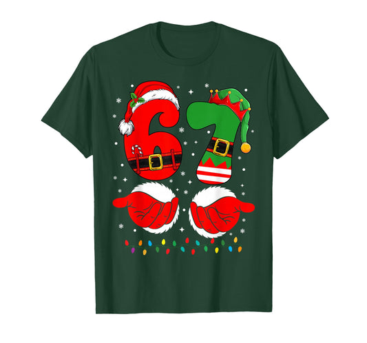 6 7 Six Seven Meme Christmas Santa Hands Elf Xmas Light T-Shirt