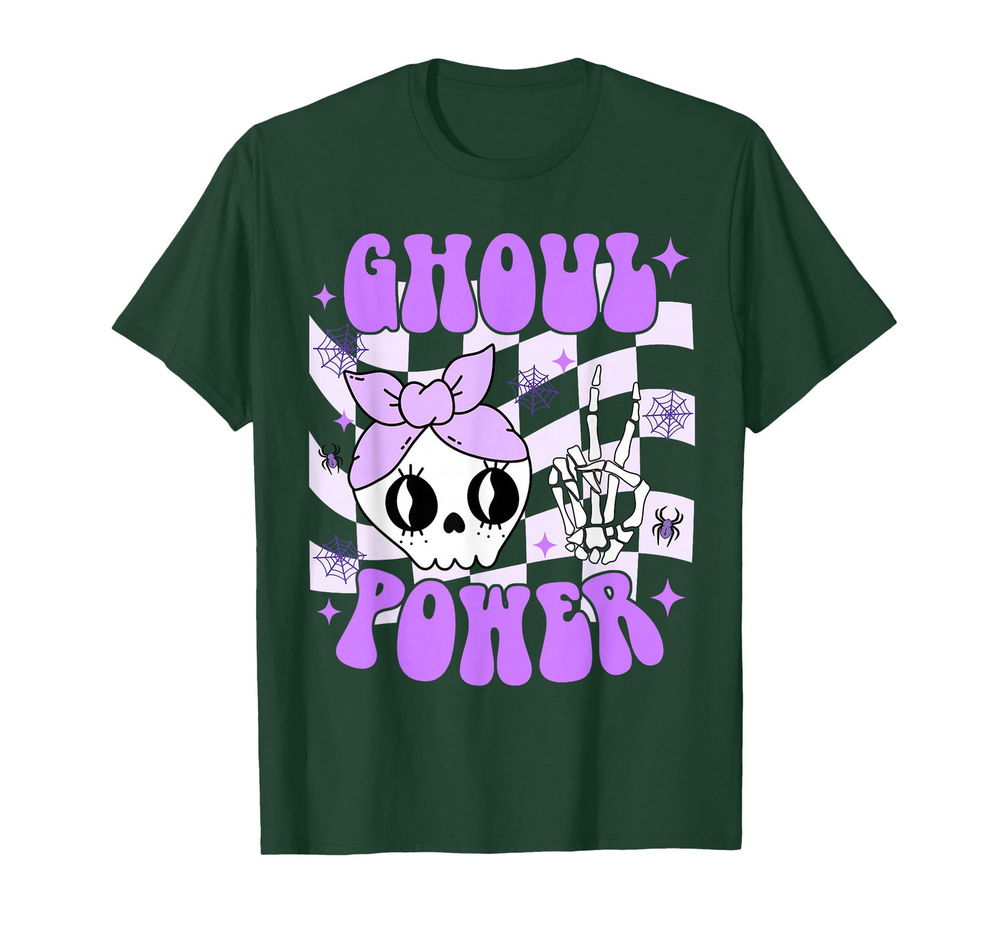 Ghoul Power Halloween Skeleton Peace Hand Checkered Girl Kid T-Shirt