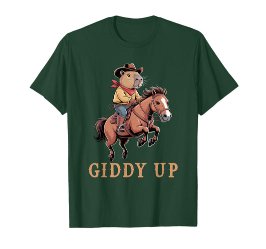 Funny Capybara Cowboy Riding Horse Giddy Up Vintage Rodeo T-Shirt