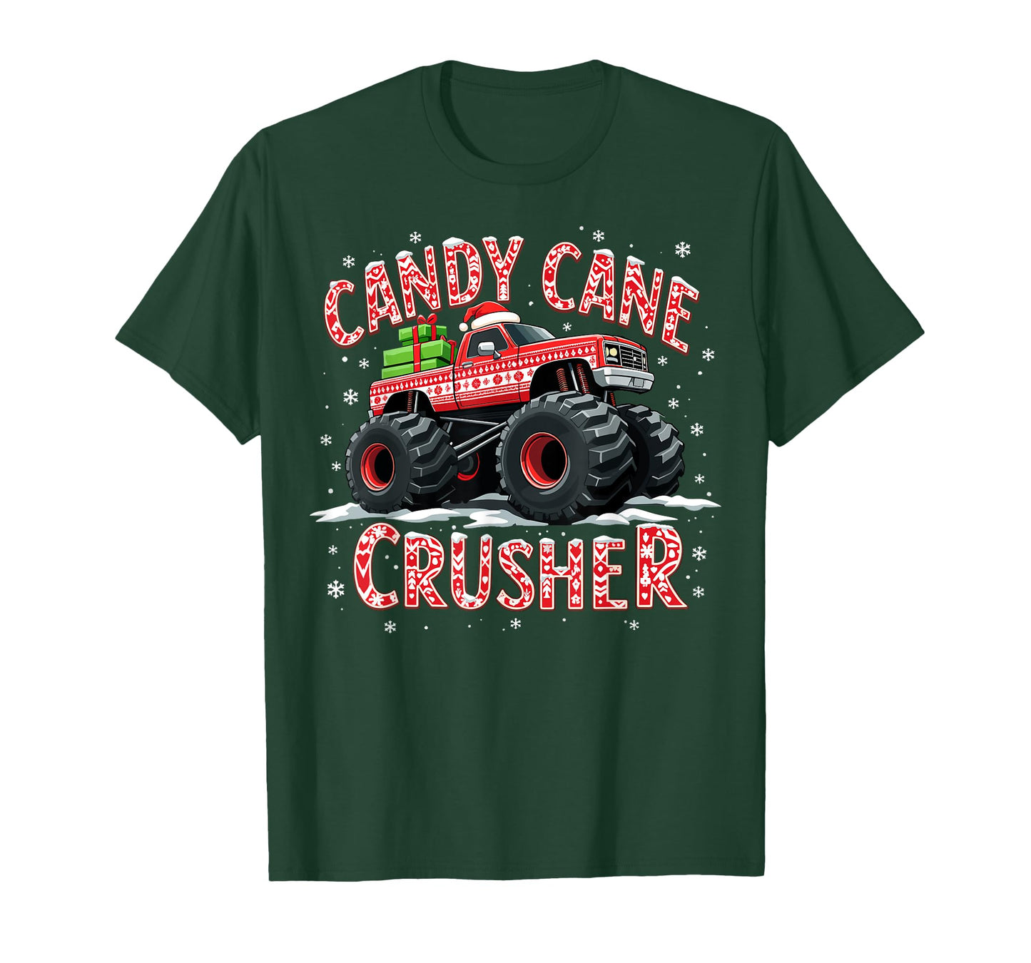 Christmas Candy Cane Crusher Xmas Monster Truck T-Shirt