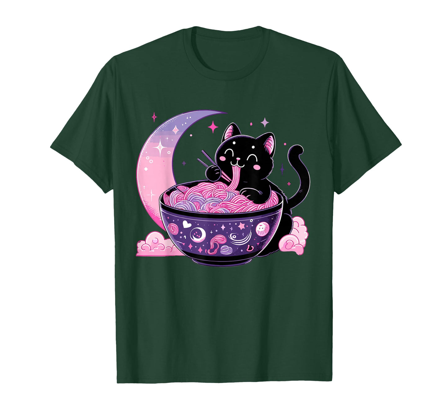 Pastel Goth Aesthetic Kawaii Cat Eating Ramen Noodles T-Shirt