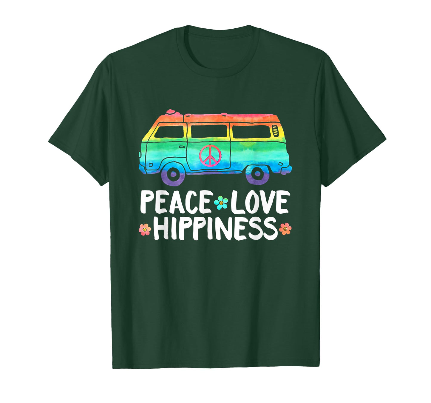 Peace Love Hippiness Rainbow Peace Symbol Flowers T-Shirt