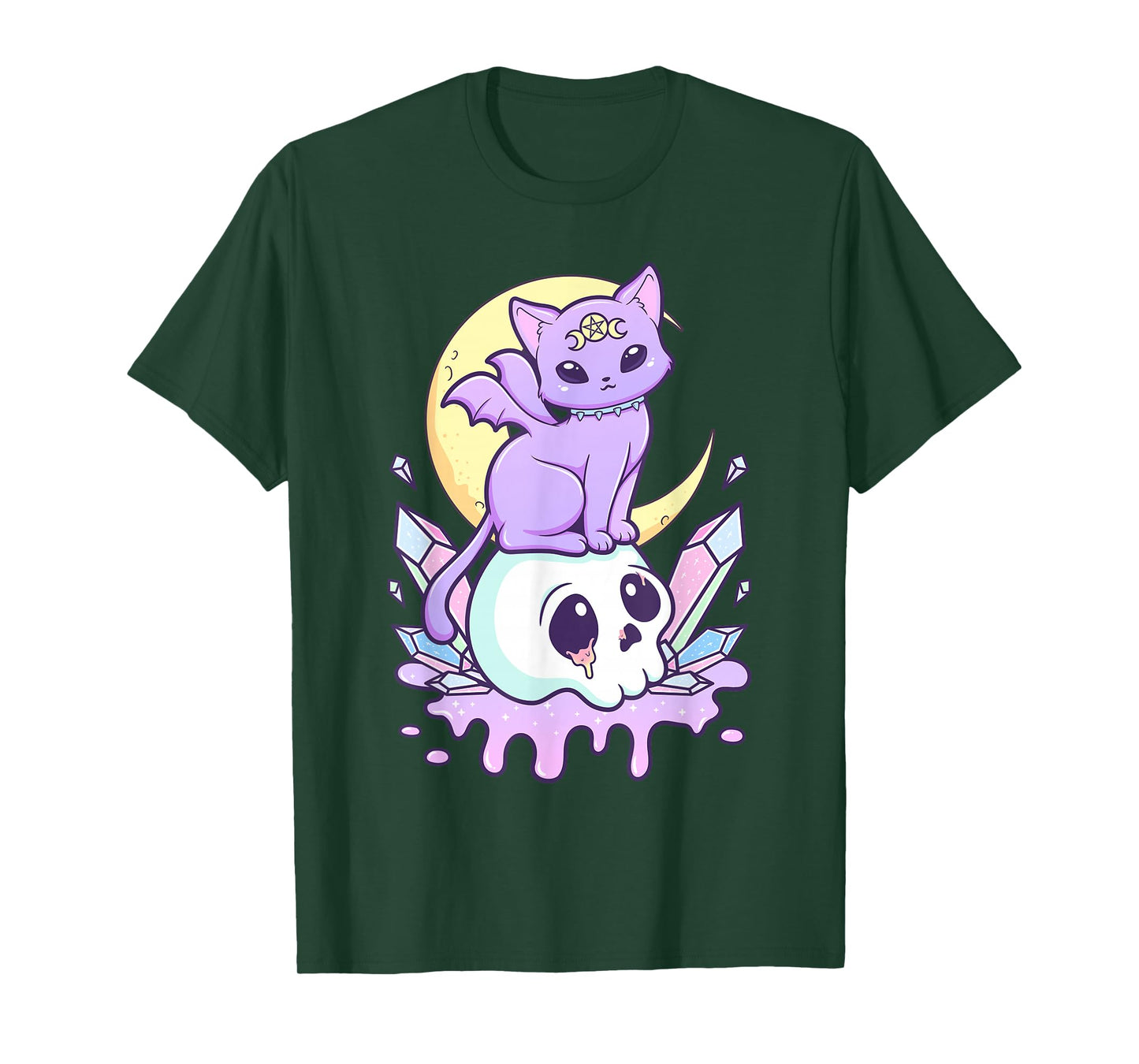 Kawaii Pastel Goth Cute Scary Witchy Cat and Skull T-Shirt