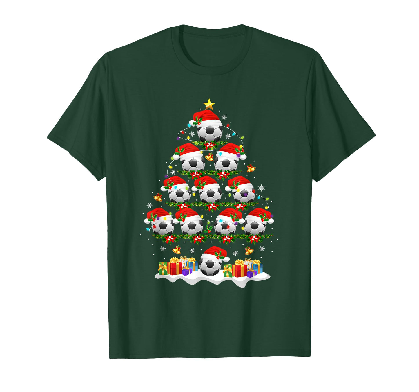 Soccer Christmas Tree Lights Funny Xmas Boys Soccer Player T-Shirt